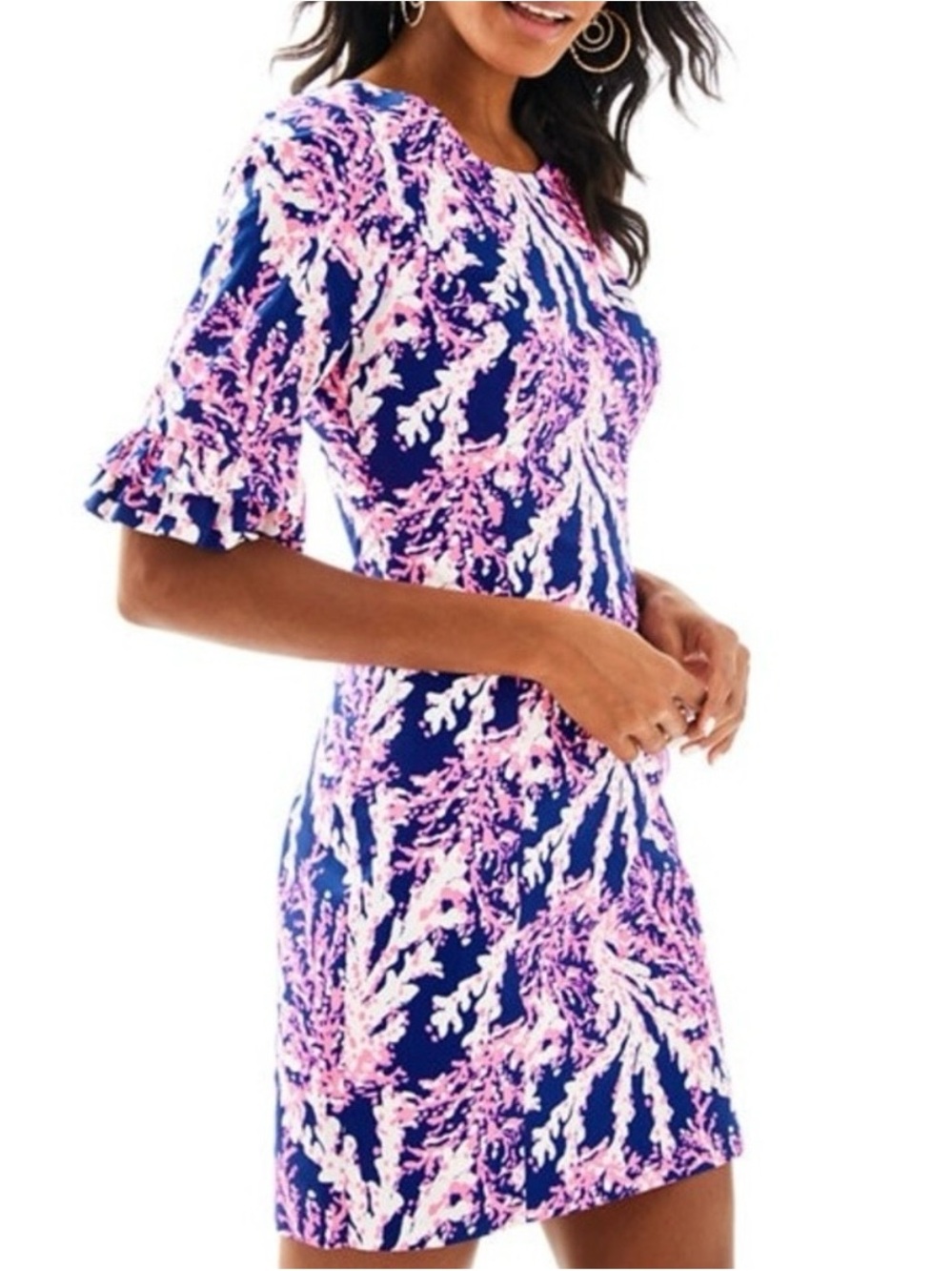 Lilly Pulitzer Fiesta Stretch Dress Nauti Navy Beyond The Sea Coral Print Size 6